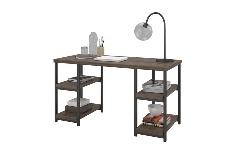 ASHLAR Skrivbord 137 cm med Förvaring 4 Hyllor Brun/Svart - Dorel Home - Möbler - Hemmakontor - Skrivbord