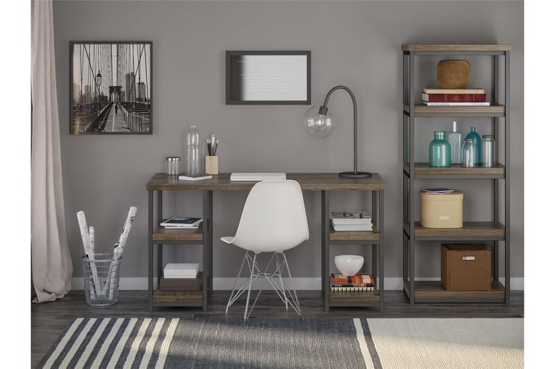ASHLAR Skrivbord 137 cm med Förvaring 4 Hyllor Brun/Svart - Dorel Home - Möbler - Hemmakontor - Skrivbord