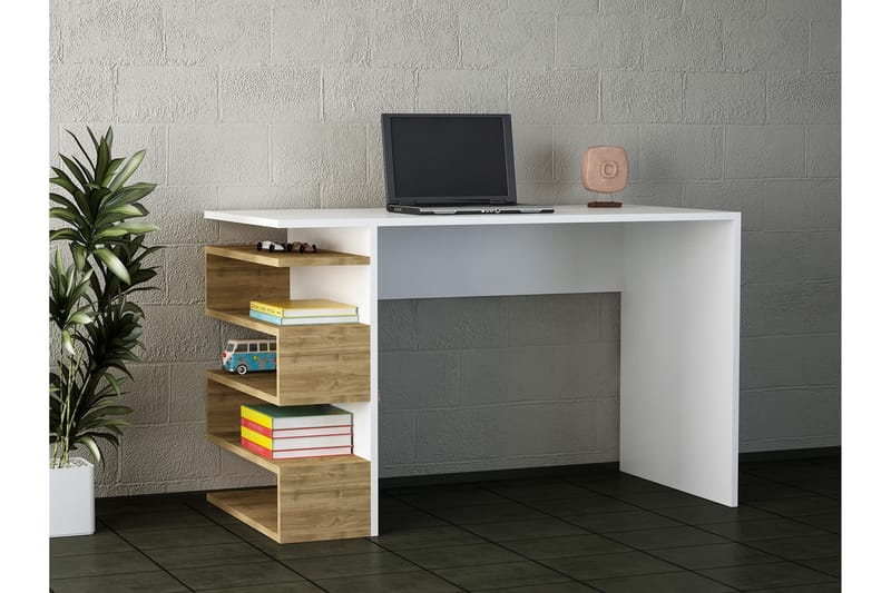 Asillane Skrivbord 120 cm med Sidoförvaring - Vit/Valnötsbrun - Möbler - Hemmakontor - Skrivbord