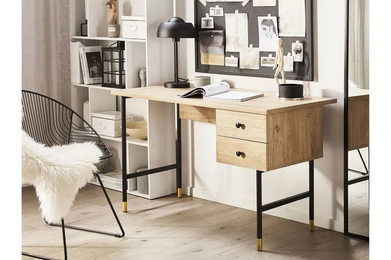 Assaria Skrivbord 120 cm med Förvaring 2 Lådor - Ljust Trä - Möbler - Hemmakontor - Skrivbord