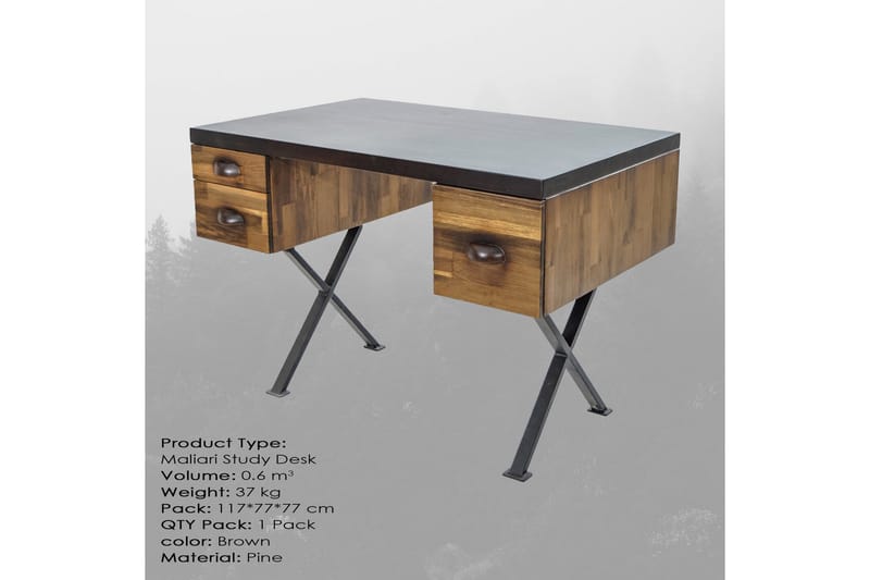 BAMBI Skrivbord 115 cm med Förvaring Lådor Trä/Brun - Trä - Skrivbord - Bord