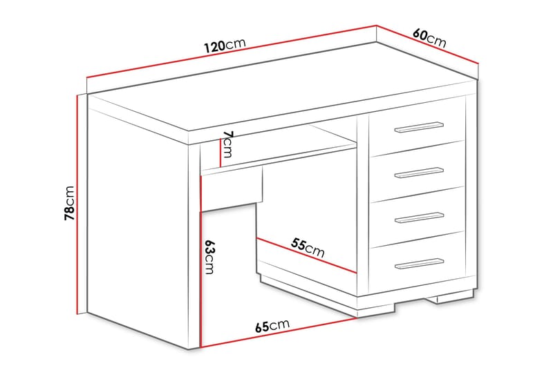 Benavila Skrivbord 120 cm med Förvaring 4 Lådor - Ekfärg/Brun - Möbler - Hemmakontor - Skrivbord