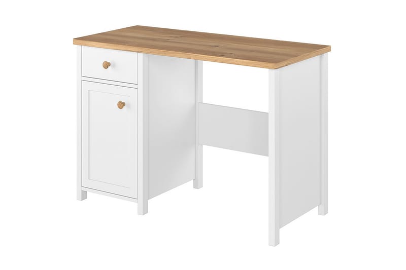 BIOLLET Skrivbord 110 cm med Förvaring Låda + Skåp Beige/Vit - Beige/Vit - Skrivbord - Bord