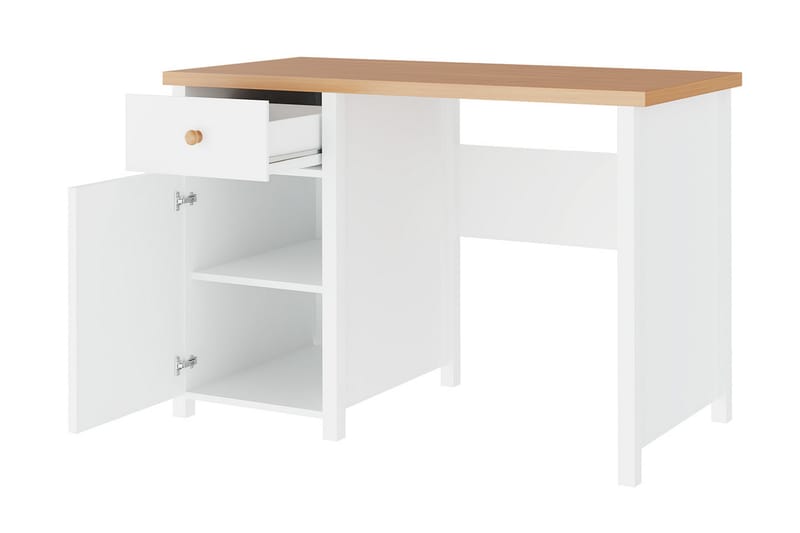 BIOLLET Skrivbord 110 cm med Förvaring Låda + Skåp Beige/Vit - Beige/Vit - Skrivbord - Bord