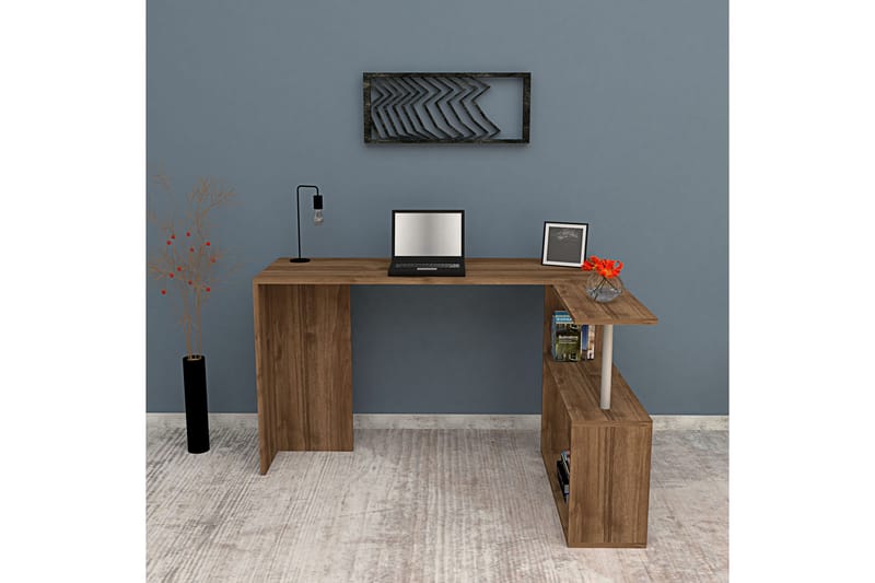 BODEHYLTAN Skrivbord 130 cm med Förvaring 2 Hyllor Brun - Brun - Möbler - Hemmakontor - Skrivbord