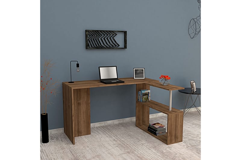 BODEHYLTAN Skrivbord 130 cm med Förvaring 2 Hyllor Brun - Brun - Möbler - Hemmakontor - Skrivbord