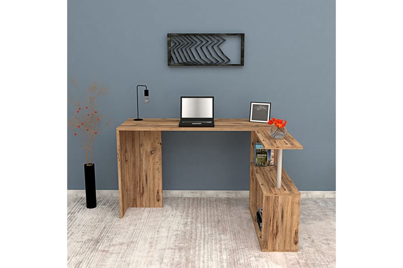 BODEHYLTAN Skrivbord 130 cm med Förvaring 2 Hyllor Mörkbrun - Ljusbrun - Möbler - Hemmakontor - Skrivbord