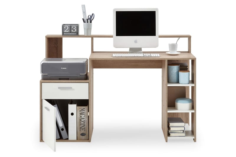 Bolton Skrivbord 139 cm med Förvaring - Vit/Ek - Möbler - Hemmakontor - Skrivbord
