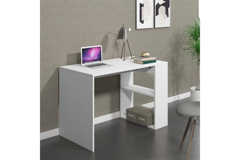 BORGANA Skrivbord 112 cm med Förvaring Hyllor Vit - Skrivbord - Bord