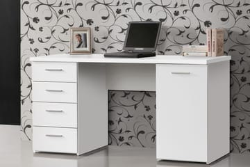 Bowlee Skrivbord 145 cm med Förvaring Skåp + 4 Lådor + Hylla - Vit - Möbler - Hemmakontor - Skrivbord
