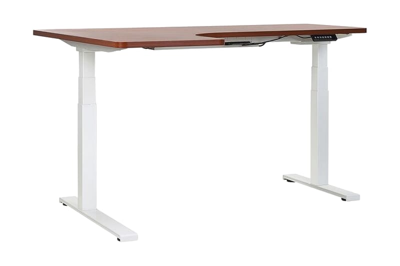 BRENTRY Hörnskrivbord 160 cm V Elektriskt Justerbart Vit/Trä - Trä/natur - Skrivbord - Bord