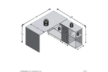 Brizleth Hörnskrivbord 136 cm Svängd med Förvaring - Brun/Vit - Möbler - Hemmakontor - Skrivbord
