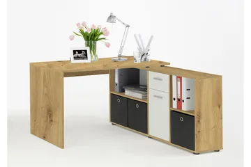 Brizleth Hörnskrivbord 136 cm Svängd med Förvaring - Brun/Vit - Möbler - Hemmakontor - Skrivbord