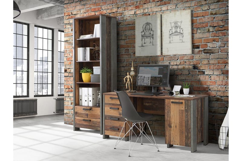 Cadle Skrivbord 127 cm med Förvaring Låda + Skåp - Brun/Grå - Möbler - Hemmakontor - Skrivbord