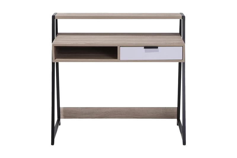 CALCE Skrivbord 100 cm m Förvaring Låda+Hylla Ljusbrun/Vit/S - Bord - Skrivbord