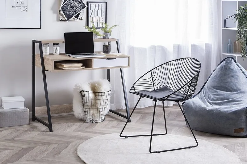 Calceta Skrivbord 100 cm med Förvaring Låda + Hylla - Ljusbrun/Vit/Svart - Möbler - Hemmakontor - Skrivbord