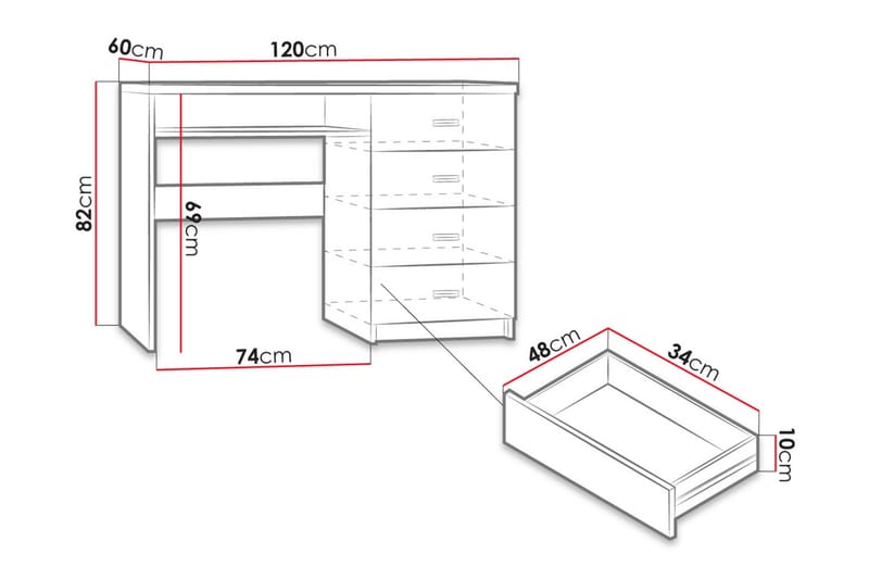 CAMBY Skrivbord 120 cm med Förvaring 4 Lådor + Hylla Ljus As - Brun - Möbler - Hemmakontor - Skrivbord