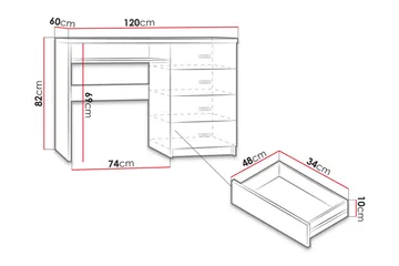 Castillia Skrivbord 120 cm med Förvaring 4 Lådor + Hylla - Mörk Ask - Möbler - Hemmakontor - Skrivbord