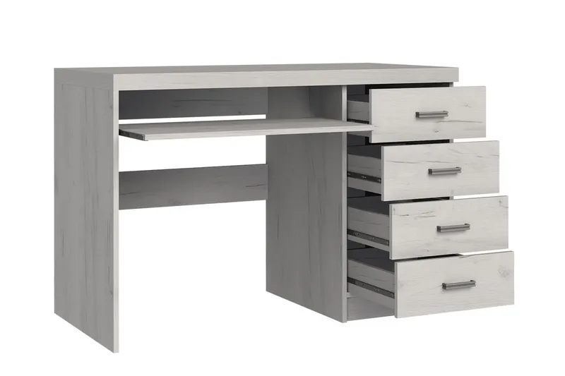 Castillia Skrivbord 120 cm med Förvaring 4 Lådor + Hylla - Vit - Möbler - Hemmakontor - Skrivbord