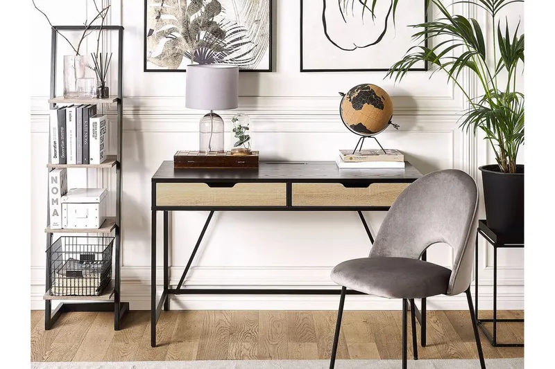 Cebolleros Skrivbord 120 cm med Förvaring 2 Lådor - Svart/Ljust Trä - Möbler - Hemmakontor - Skrivbord