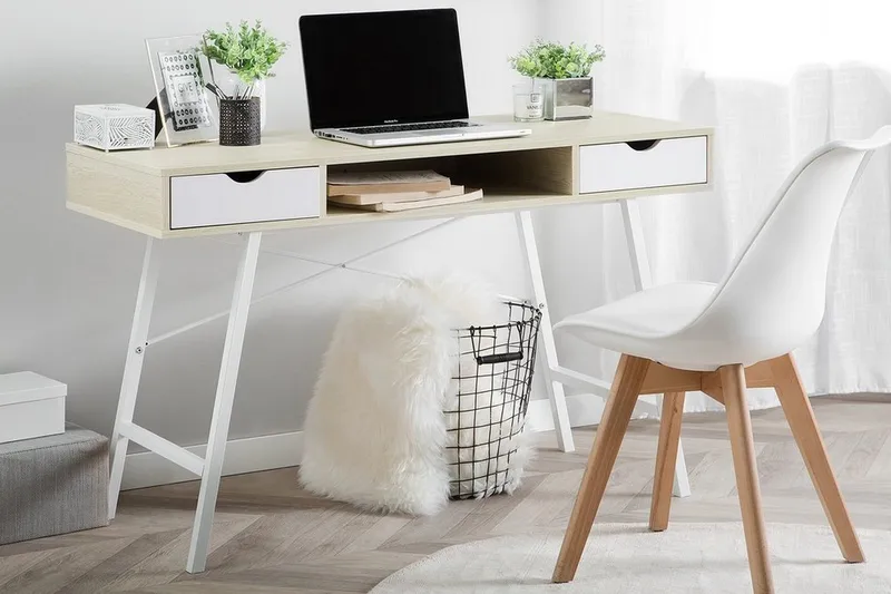 Clarita Skrivbord 120 cm med Förvaring Hylla + 2 Lådor - Trä/Natur - Möbler - Hemmakontor - Skrivbord