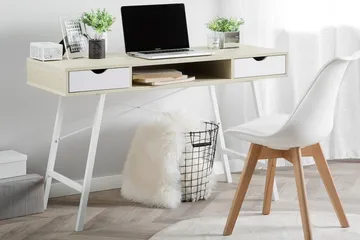 Clarita Skrivbord 120 cm med Förvaring Hylla + 2 Lådor - Trä/Natur - Möbler - Hemmakontor - Skrivbord
