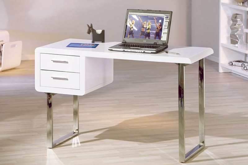 CLAUDE Skrivbord 120 cm med Förvaring 2 Lådor Vit/Krom - Bord - Skrivbord