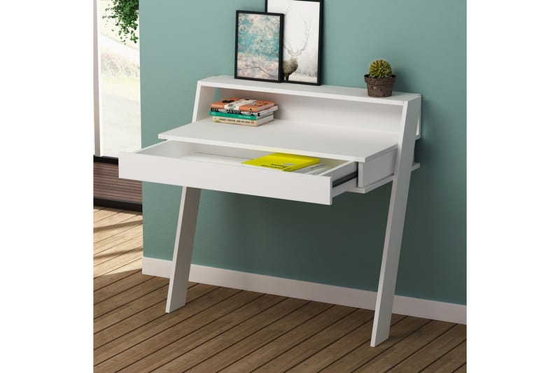 CORALEE Väggskrivbord 94 cm med Förvaring Låda + Hylla Vit - Vit - Möbler - Hemmakontor - Skrivbord