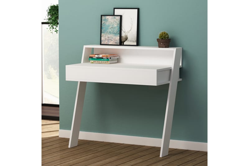 CORALEE Väggskrivbord 94 cm med Förvaring Låda + Hylla Vit - Vit - Möbler - Hemmakontor - Skrivbord