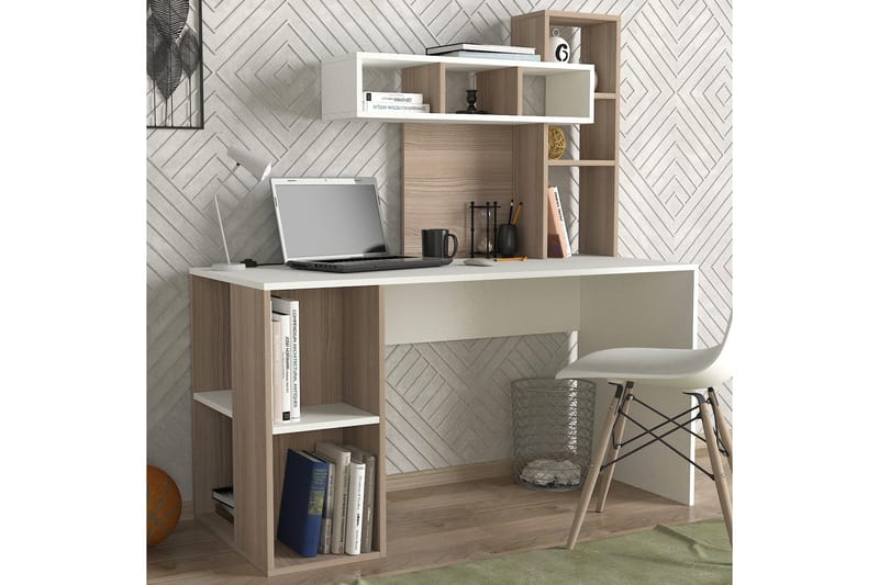Coralle Skrivbord 140 cm med Förvaring Hyllor - Vit/Natur - Möbler - Hemmakontor - Skrivbord
