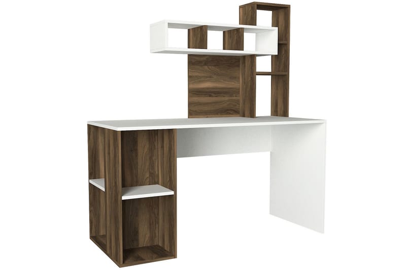 Coralle Skrivbord 140 cm med Förvaring Hyllor - Vit/Valnötsbrun - Möbler - Hemmakontor - Skrivbord