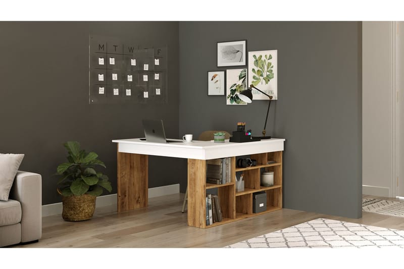 Dalran Skrivbord 129 cm - Natur/Vit - Möbler - Hemmakontor - Skrivbord