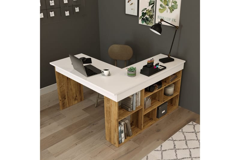 Dalran Skrivbord 129 cm - Natur/Vit - Möbler - Hemmakontor - Skrivbord