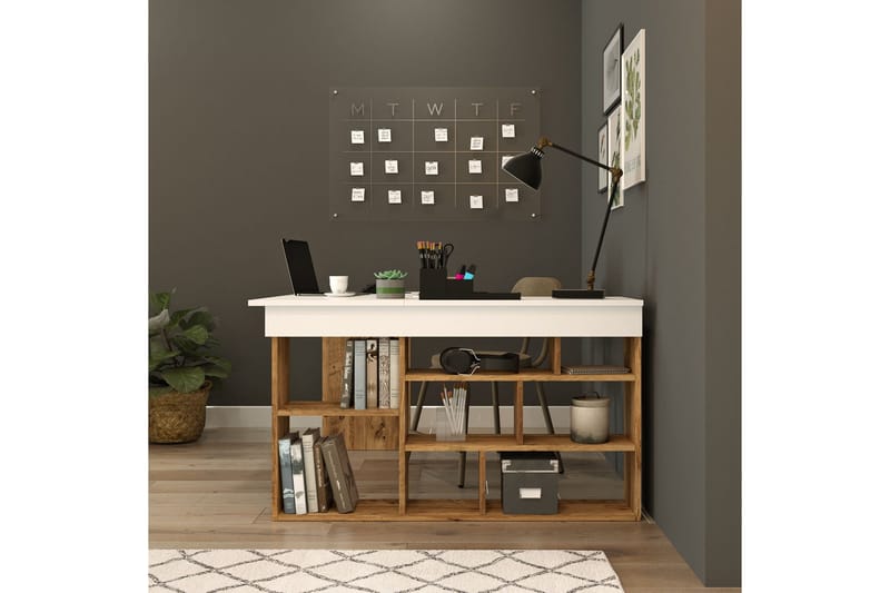 Dalran Skrivbord 129 cm - Natur/Vit - Möbler - Hemmakontor - Skrivbord