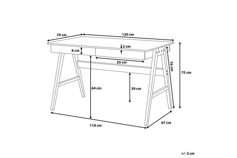 DAVILUCAS Skrivbord 120 cm 2 Lådor Ljusbrun - Skrivbord - Bord