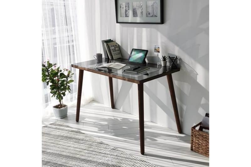 DELARYD Skrivbord 110 cm Glas/Valnötsbrun - Skrivbord - Bord