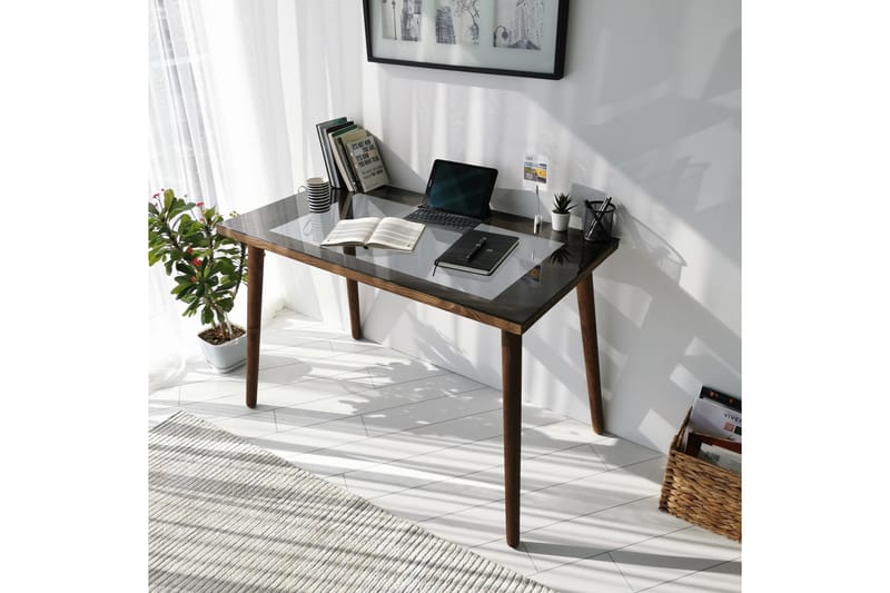 DELARYD Skrivbord 110 cm Glas/Valnötsbrun - Bord - Skrivbord