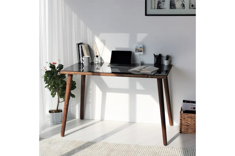 DELARYD Skrivbord 110 cm Glas/Valnötsbrun - Bord - Skrivbord