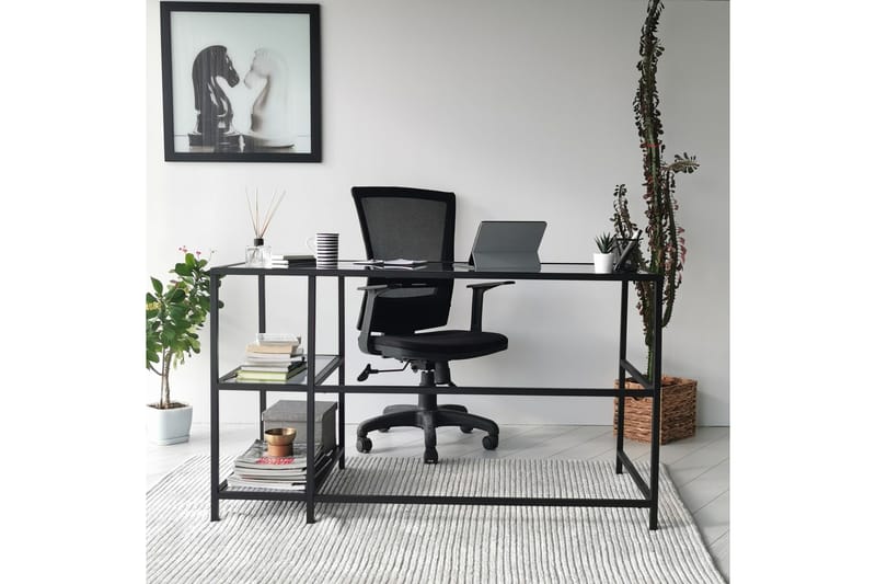 DELARYD Skrivbord 130 cm Förvaring 2 Hyllor Glas/Rökfärgad/S - Möbler - Hemmakontor - Skrivbord