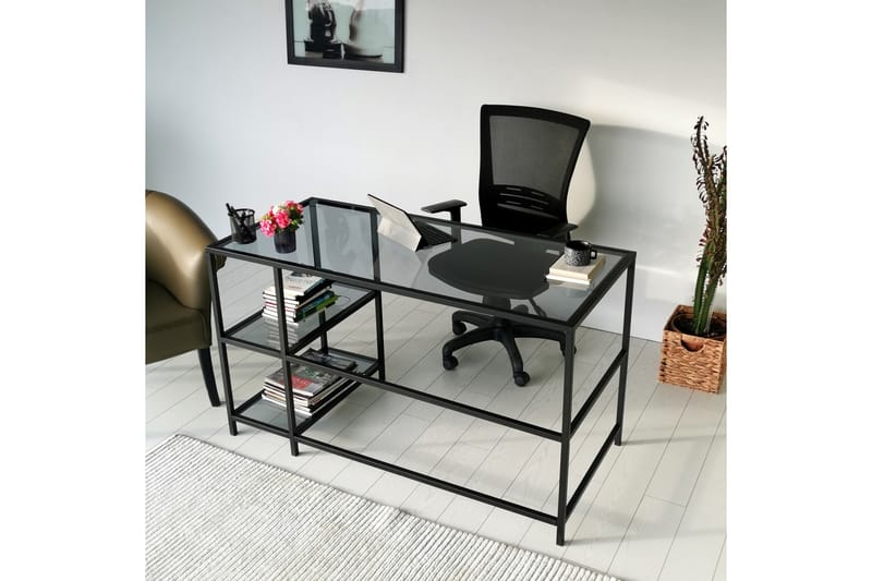 DELARYD Skrivbord 130 cm Förvaring 2 Hyllor Glas/Rökfärgad/S - Möbler - Hemmakontor - Skrivbord