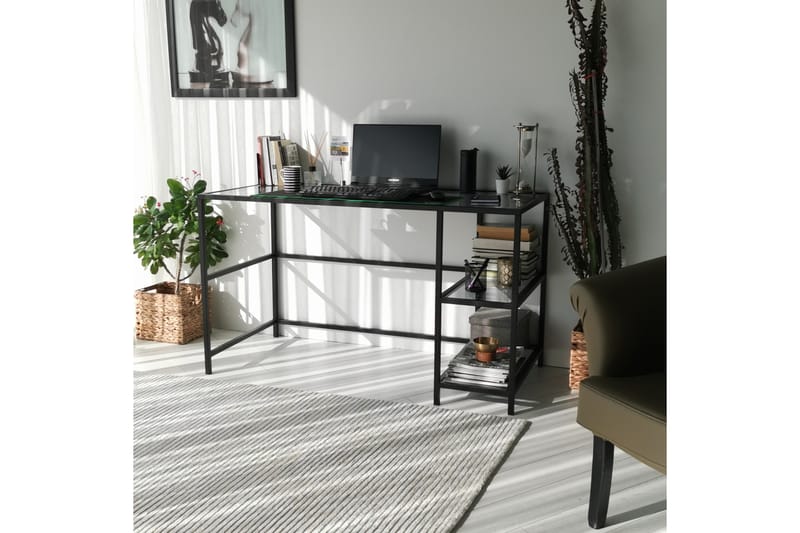 DELARYD Skrivbord 130 cm Förvaring 2 Hyllor Glas/Rökfärgad/S - Möbler - Hemmakontor - Skrivbord