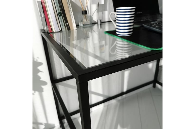 DELARYD Skrivbord 130 cm med Förvaring 2 Hyllor Glas/Svart - Skrivbord - Bord