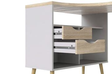 Delta Skrivbord 145 cm med Förvaring Lådor + Hyllor - Vit/Natur - Möbler - Hemmakontor - Skrivbord