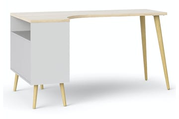 Delta Skrivbord 145 cm med Förvaring Lådor + Hyllor - Vit/Natur - Möbler - Hemmakontor - Skrivbord