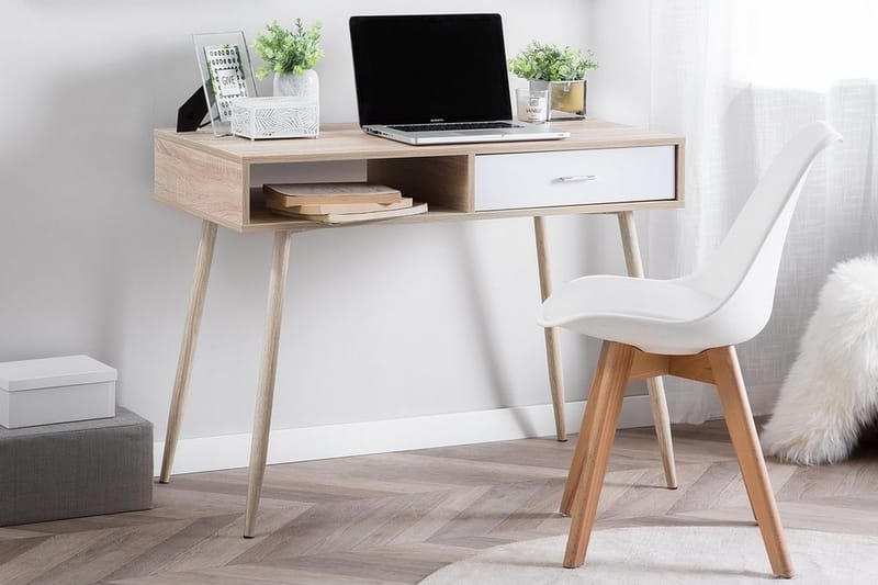 DEOLS Skrivbord 100 cm med Förvaring Låda + Hylla Ljusbrun/V - Möbler - Hemmakontor - Skrivbord