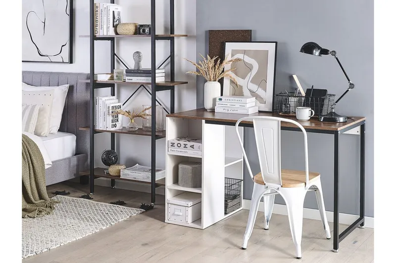 Dese Skrivbord 120 cm med Förvaring - Mörkt Trä/Vit - Möbler - Hemmakontor - Skrivbord