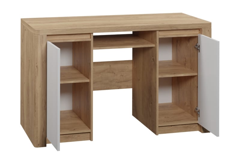 DOMARD Skrivbord 130 cm med Förvaring 2 Skåp Trä/Vit - Vit - Möbler - Hemmakontor - Skrivbord
