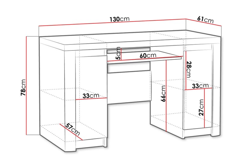 DOMARD Skrivbord 130 cm med Förvaring 2 Skåp Trä/Vit - Vit - Möbler - Hemmakontor - Skrivbord