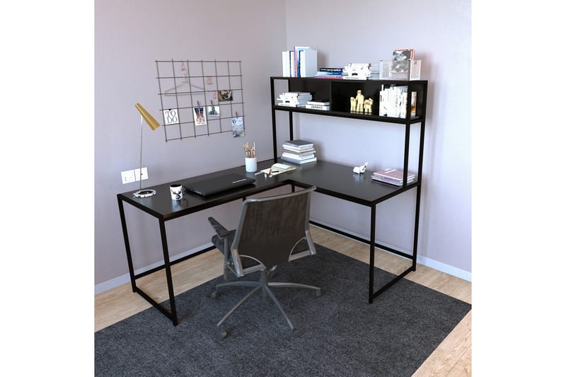 DOYRAN Hörnskrivbord 154 cm med Förvaring Hyllor Svart - Möbler - Hemmakontor - Skrivbord