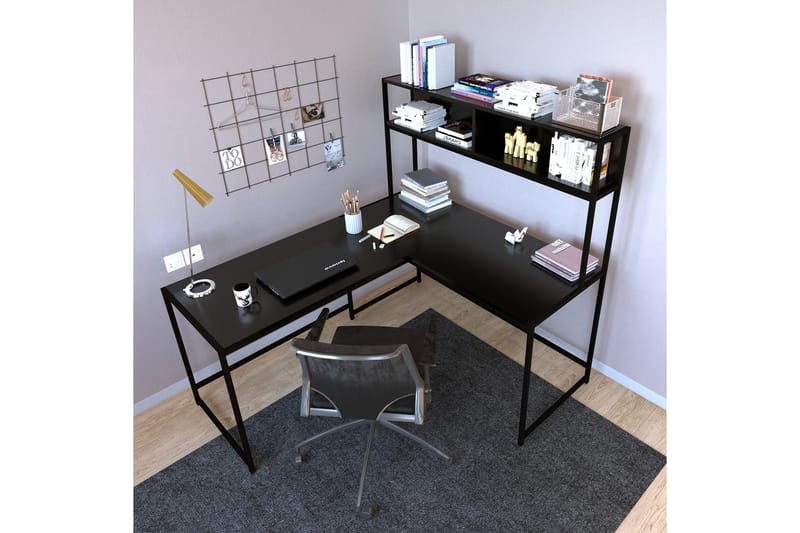 DOYRAN Hörnskrivbord 154 cm med Förvaring Hyllor Svart - Möbler - Hemmakontor - Skrivbord